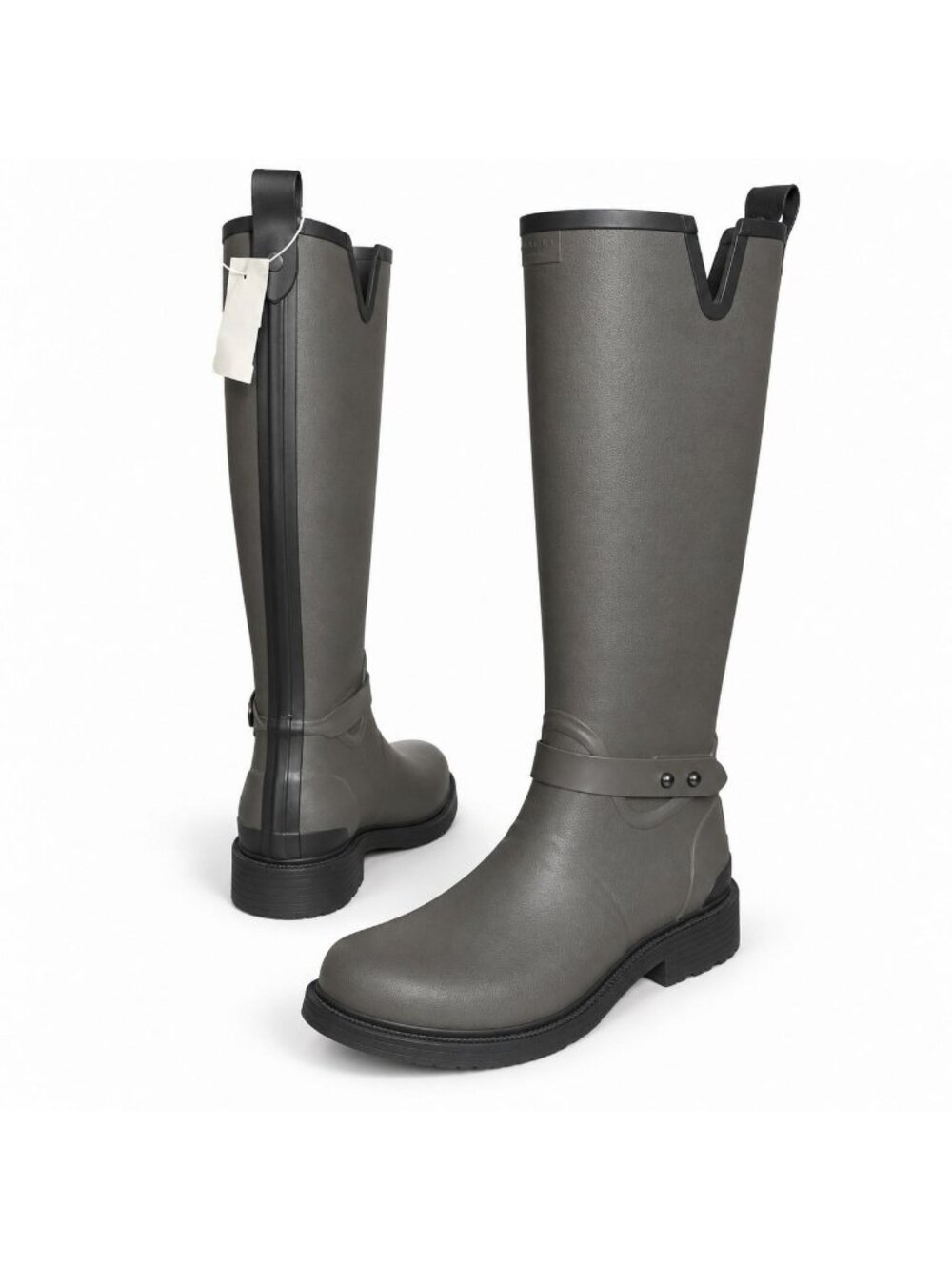 Women's Tall Rain Boots US 8 EU 38 Smoke Gray Waterproof Side Zip Rag & Bone